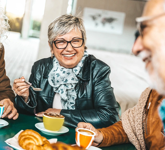 Woman enjoying a meal and conversation